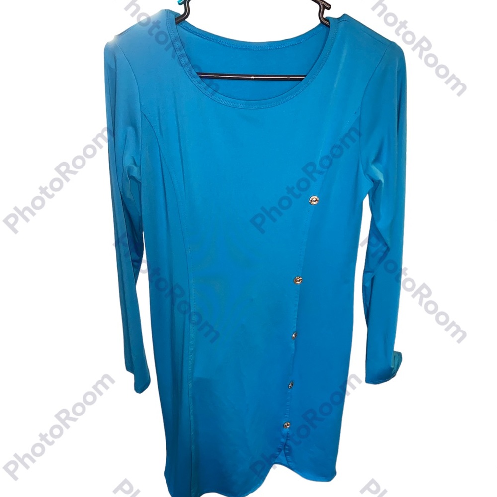 Blue long sleeve silky feel dress